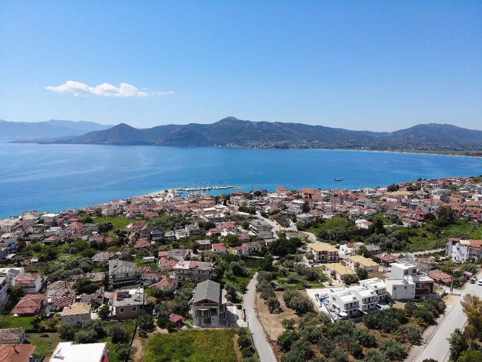 Aerial view of Paleros with its harbour, the bay and the islands