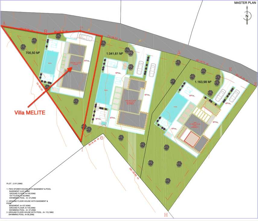 Site plan of THEA PANORAMA with Villa MELITE highlighted
