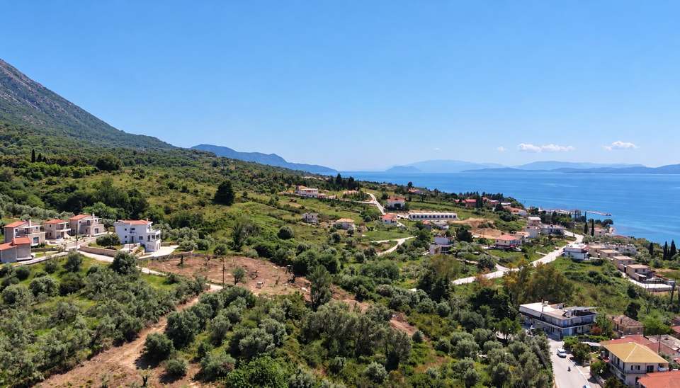 The hillside above Paleros with the Ionian Sea and the islands on the horizon